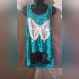 "No Boundaries" Hi-Lo Lace Butterfly Tank Top